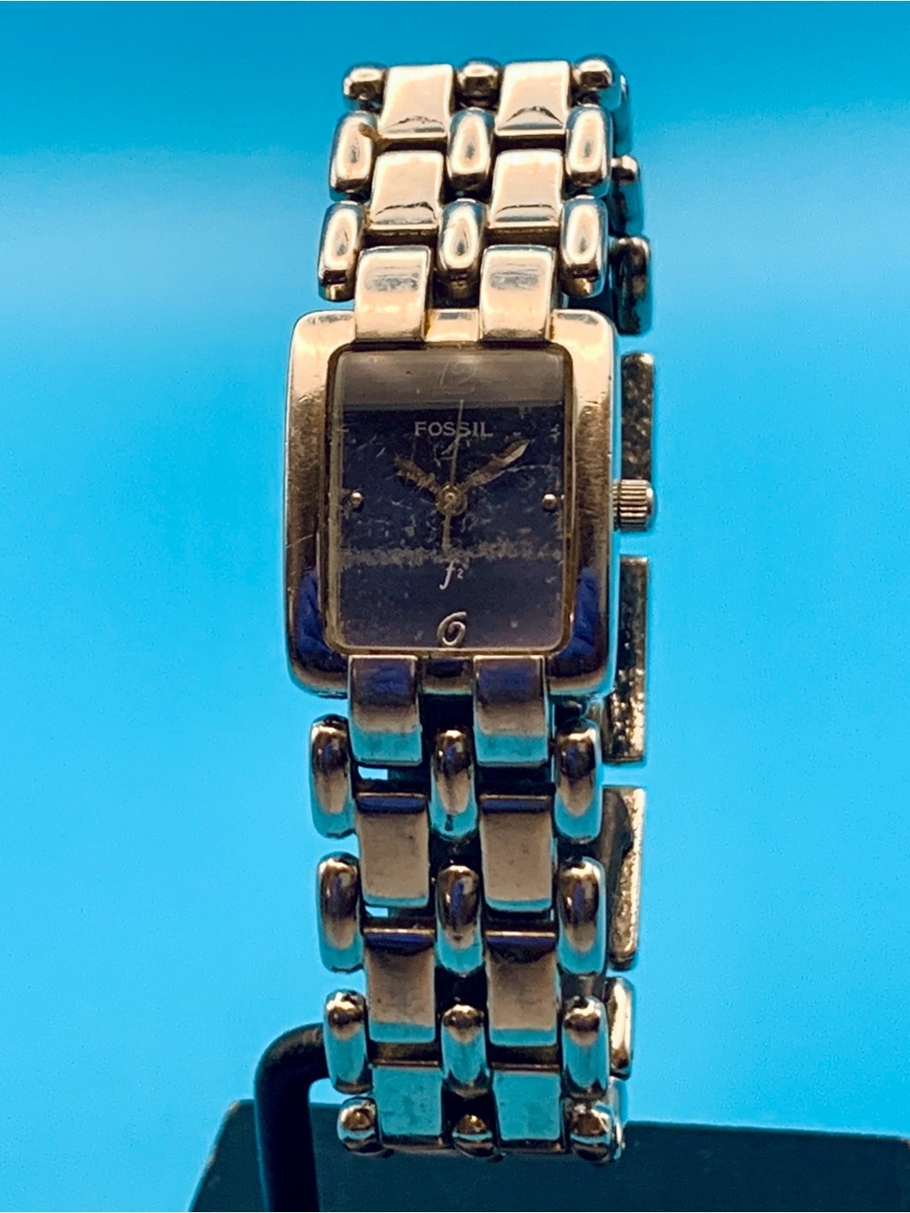FOSSIL F2 ES-8930 Women’s Tank Quartz Bracelet Wristwatch Working New Battery